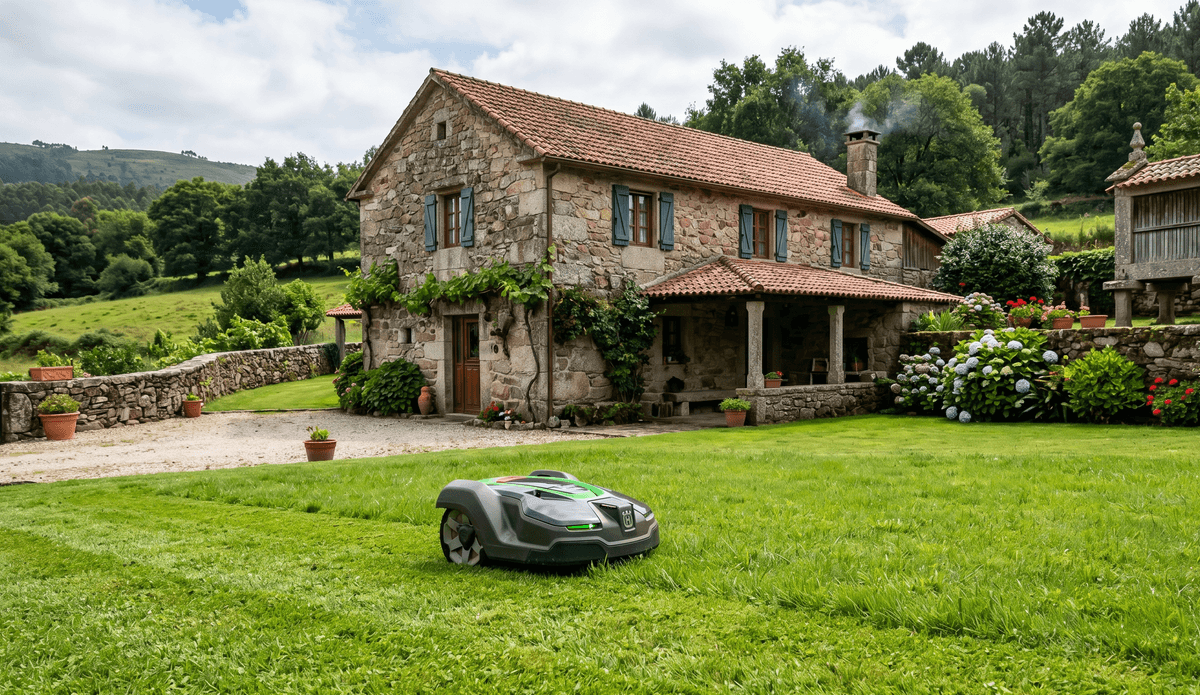 Robot cortacésped autónomo en jardín